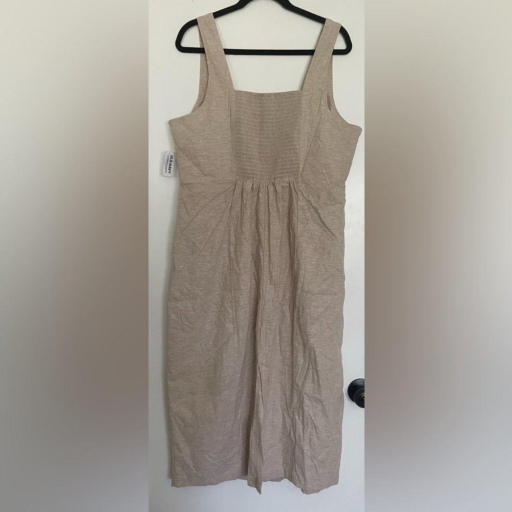 NWT Old Navy Linen Blend Dress Smocked Classic Minimalist Tan - Size XL - Picture 4 of 6